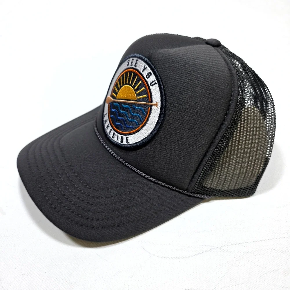 Port Sandz Trucker Hat Mens Surf Black See You Lakeside Patch Snapback Mesh Cap